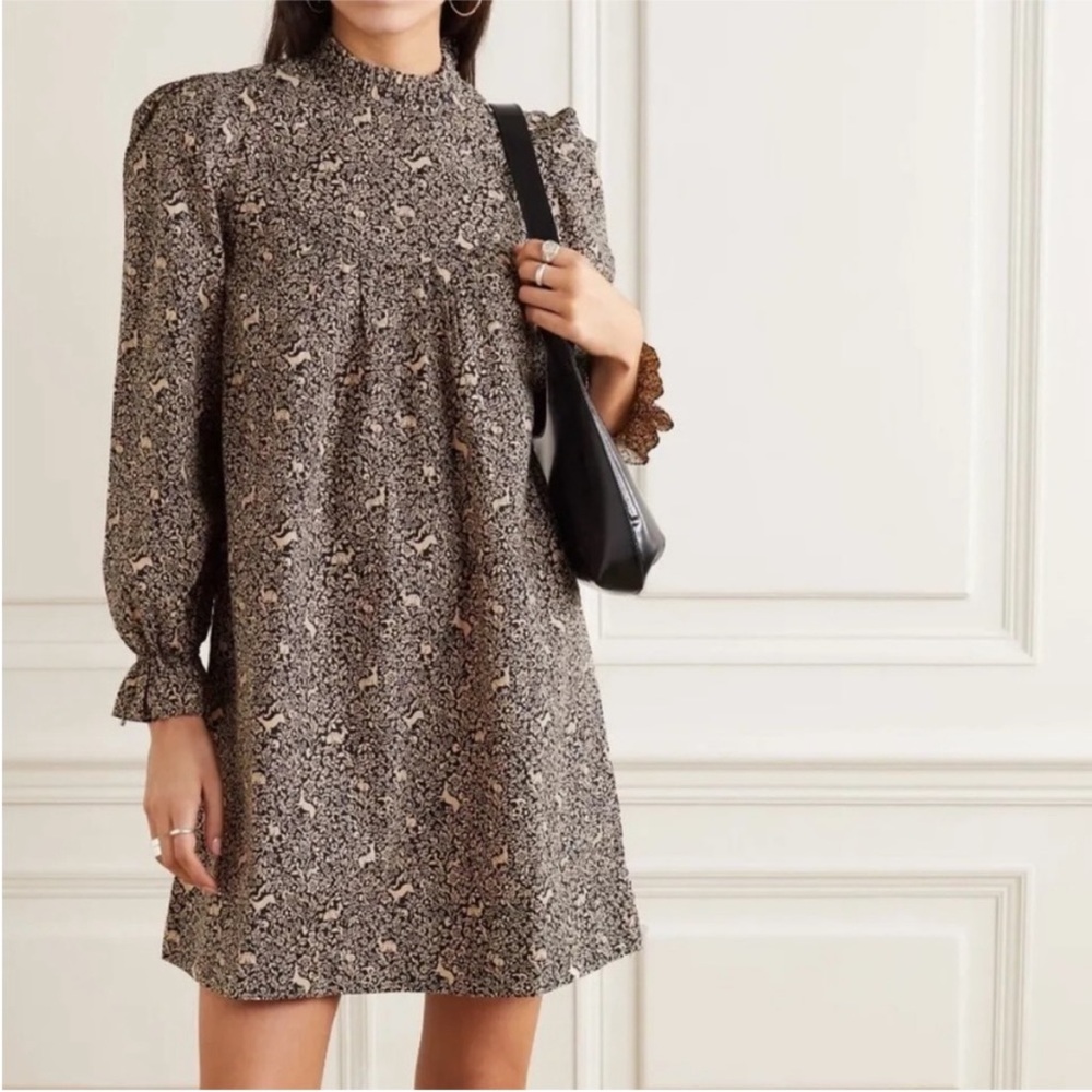 DOEN Marabella Dress Size XS Black Prancing Fawn Floral Tan